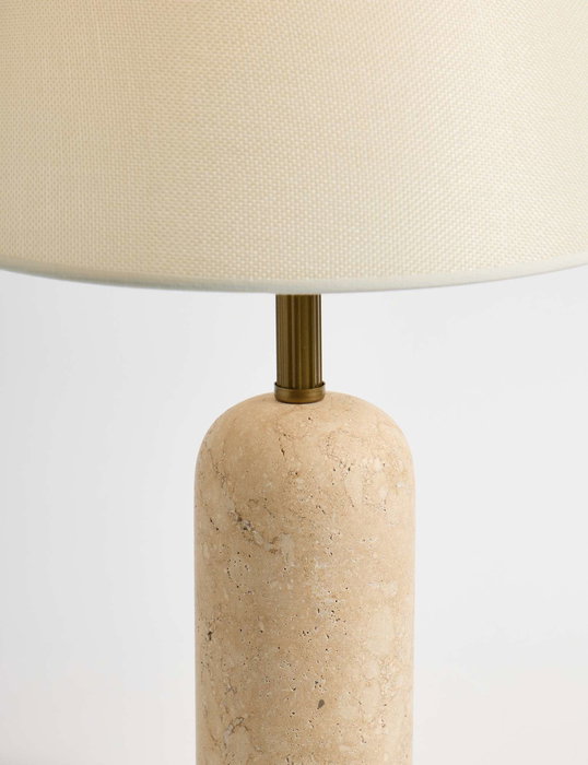 Opviq Lámpara de Mesa de Travertino con Pantalla de Tela Crema y Beige